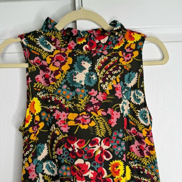 LOFT Multicolor Floral Sleeveless Blouse Chiffon Front Knit Back High Neck XS - Picture 4 of 9